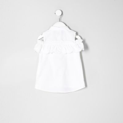Mini girls white crochet cold shoulder shirt